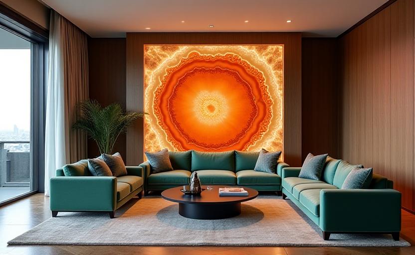 Ruang tamu mewah dengan aksen batu agate asli